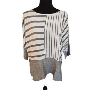 Dairi Fashion Oversized Dolman Sleeve Cotton Blend Striped Top